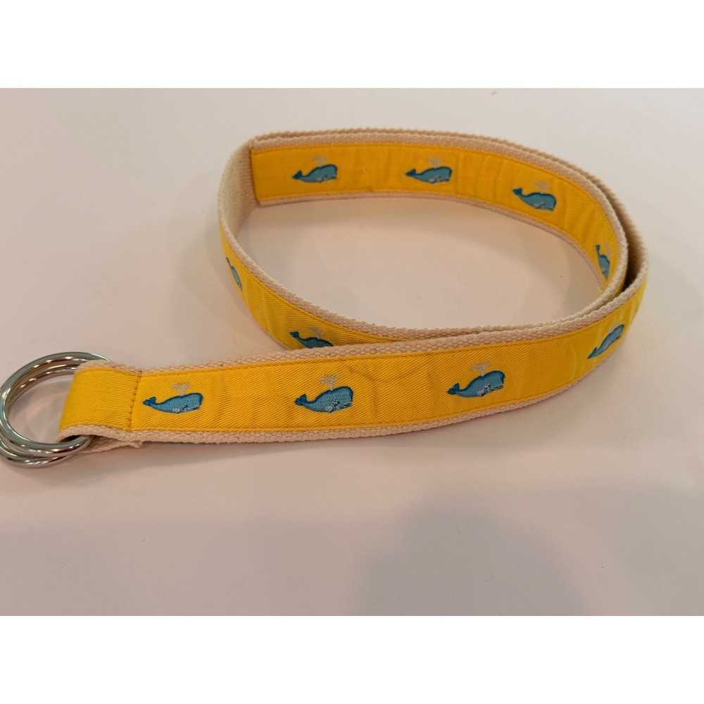 J.Crew Whale Embroidered D Ring Belt Yellow Nautical Preppy Coastal S/M